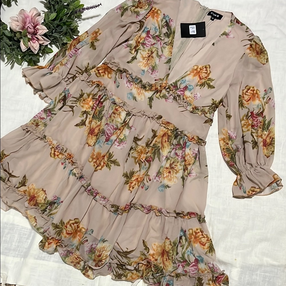 Cream Ruffled Tiered Sundress with Bishop Sleeves